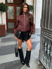 Rosie Military Style Bomber Jacket - Burgundy