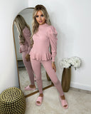 Fefe Puff Sleeve Ribbed Loungewear - Light Pink