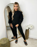 Fefe Puff Sleeve Ribbed Loungewear - Black