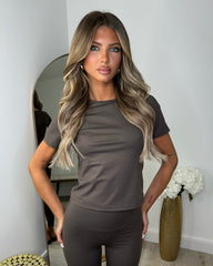 Honey Sculpt Slinky T-Shirt & Leggings Set - Chocolate