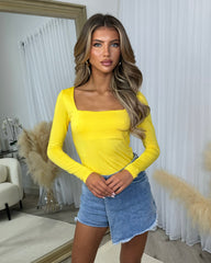 Arianna Square Neck Long Sleeve Top - Yellow