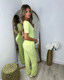 Libby Ribbed Bodysuit & Wide Leg Trousers - Lime Green