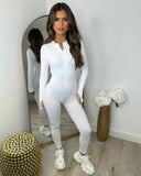 Coco Ribbed Zip front Jumpsuit- White