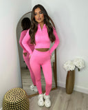 Cardi Half Zip Front Gym Wear Set - Neon Pink