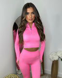 Cardi Half Zip Front Gym Wear Set - Neon Pink