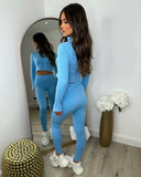 Cara Ribbed Legging and Top Set- Bright Blue