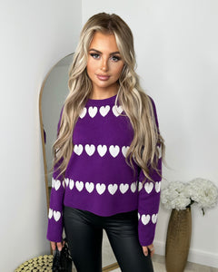 Faith Love Heart Detail Jumper - Purple