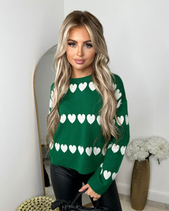 Faith Love Heart Detail Jumper - Bottle Green