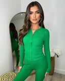 Tara Zip Front Ribbed Co-Ord Set - Parrot Green