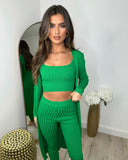 Celeste Ribbed 3 Piece Legging & Cardigan Set - Parrot Green