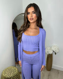 Celeste Ribbed 3 Piece Legging & Cardigan Set - Lilac