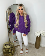 Penny Ruched Sleeve Hoodie - Purple