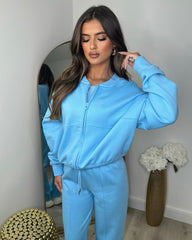 Amelia Bomber Zip Jacket & Straight Leg Joggers Set- Sky Blue