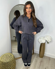 Amelia Bomber Zip Jacket & Straight Leg Joggers Set- Slate Grey