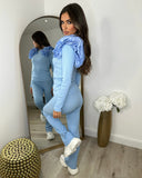 Esme Frill Shoulder Ribbed Lounge Set - Sky Blue