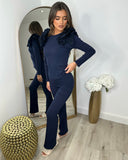 Esme Frill Shoulder Ribbed Lounge Set - Navy