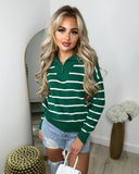 Hadley Half Zip Pullover Striped Jumper - Bottle Green