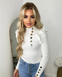 Elara Gold Button Frill Jumper - Cream