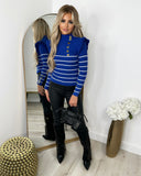 Penelope High neck Gold Button Jumper - Royal Blue