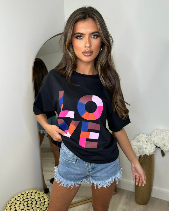 Lara LOVE Colour block T-Shirt - Black