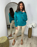 Penny Ruched Sleeve Hoodie - Teal