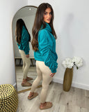 Penny Ruched Sleeve Hoodie - Teal