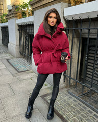 Sophie Short Belted Padded Duvet Coat - Burgundy