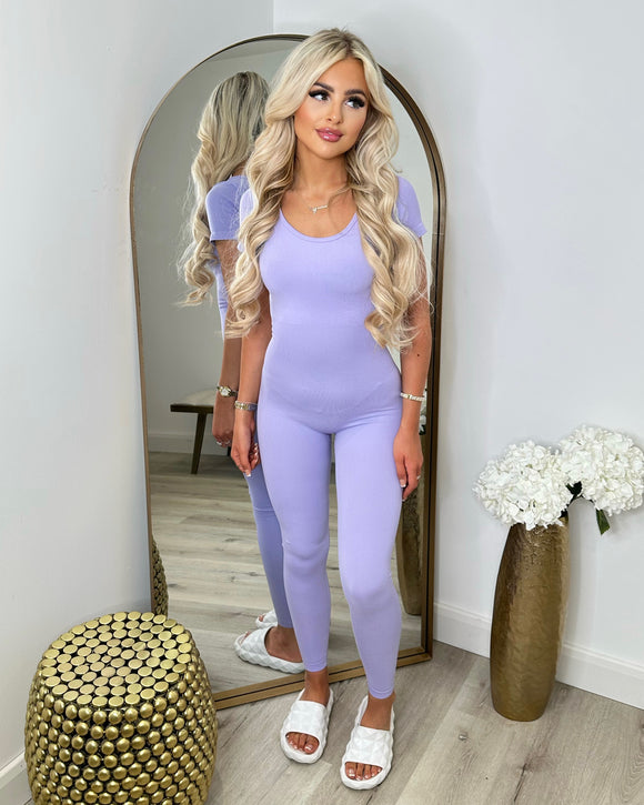 Ellie Capped Sleeve Unitard Jumpsuit - Lilac