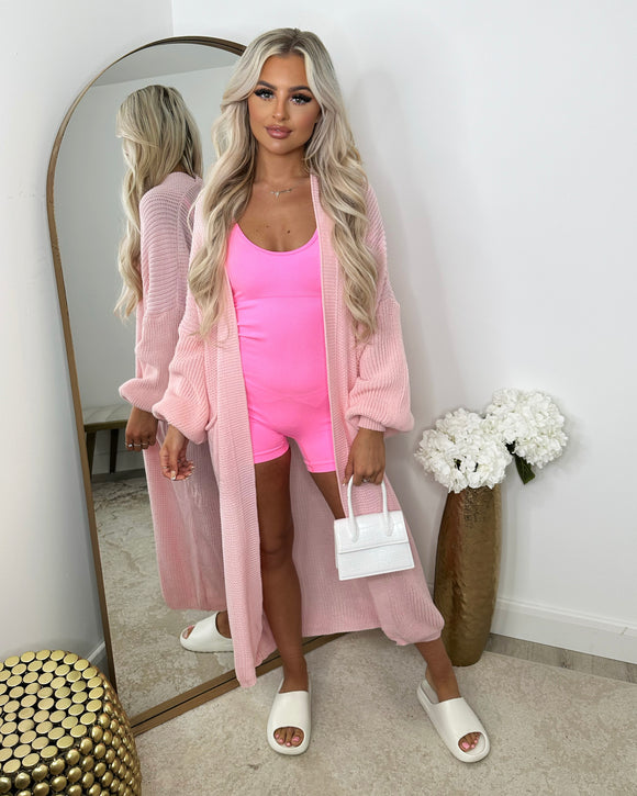 Gabriella Knitted Long Cardigan - Baby Pink