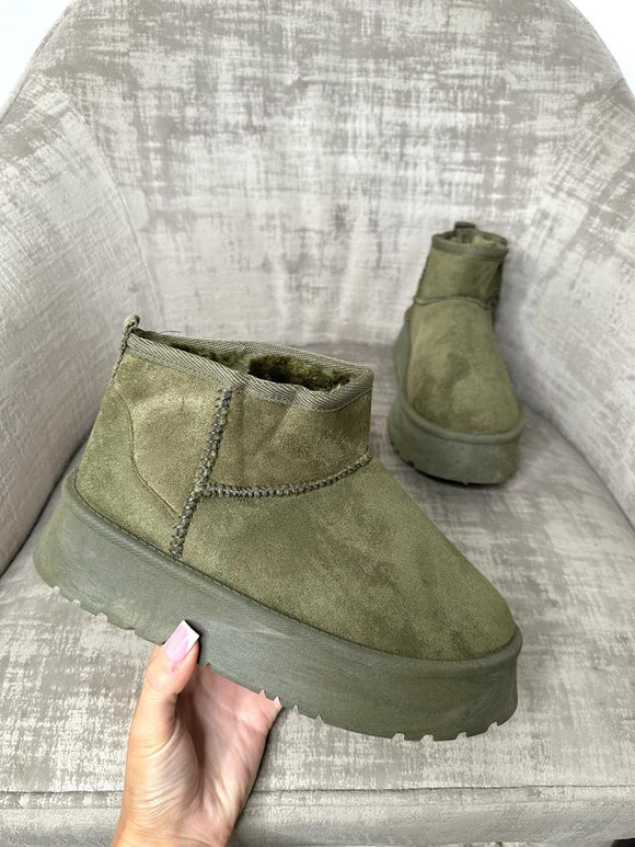 Stormi Ultra Mini Faux Fur Boots- Khaki