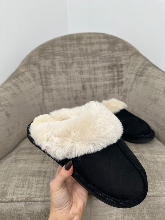 Kylie Faux-Fur Slippers- Black