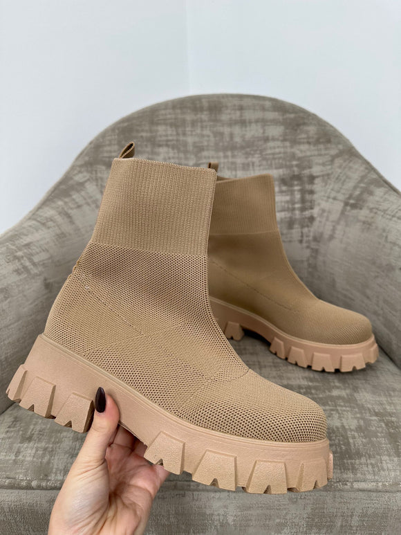 ANNA Ribbed Top Sock Boot - Camel