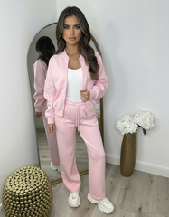 Amelia Bomber Zip Jacket & Straight Leg Joggers Set- Baby Pink