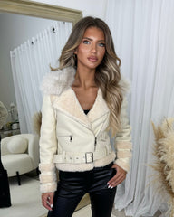 Adriana Belted Biker Jacket - Beige