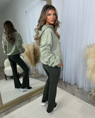 Deja High Waisted Flared Leg Gym Pants- Khaki