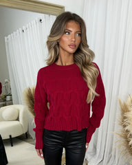 Emma Round Neck Long Sleeve Knitted Jumper - Wine