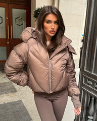 Lorna Short Style Padded Bomber Coat - Taupe