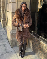 Hayley Faux Fur Belted Padded Coat - Chocolate