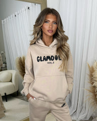 Zoey 'GLAMDOLL' BUBBLE PRINT Design Hoodie & Flared Jogger Set - Beige
