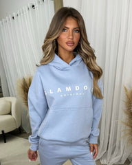 Skylar 'GLAMDOLL' High Density Front Detail Fleece Lined Hoodie - Baby Blue