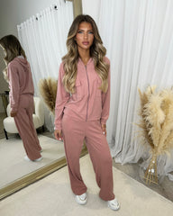 Imogen Zip Front Pocket Detail Straight Leg Trouser Set - Dusky Pink