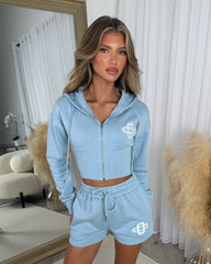 Scarlett Logo Design Cropped Hoodie & Short Set - Baby Blue