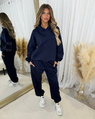 Harlow Plain Fleece Lined Cuffed Leg Joggers - Navy