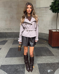 Ava Double Breasted Short Belted Trench Coat - Mocha