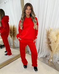 Ada Plain Fleece Lined Straight Leg Joggers - Red