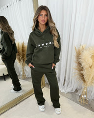 Ada Plain Fleece Lined Straight Leg Joggers - Khaki