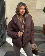 Valentina V-Neck Padded Coat - Brown