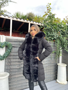 Hayley Faux Fur Belted Padded Coat - Black