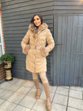 Emma Padded Faux Fur Trim Belted Coat - Camel