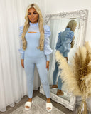 Hazel Slit Front Puff Sleeve Loungewear Set - Baby Blue